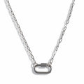 A silver dainty link charm necklace with an oval clasp.