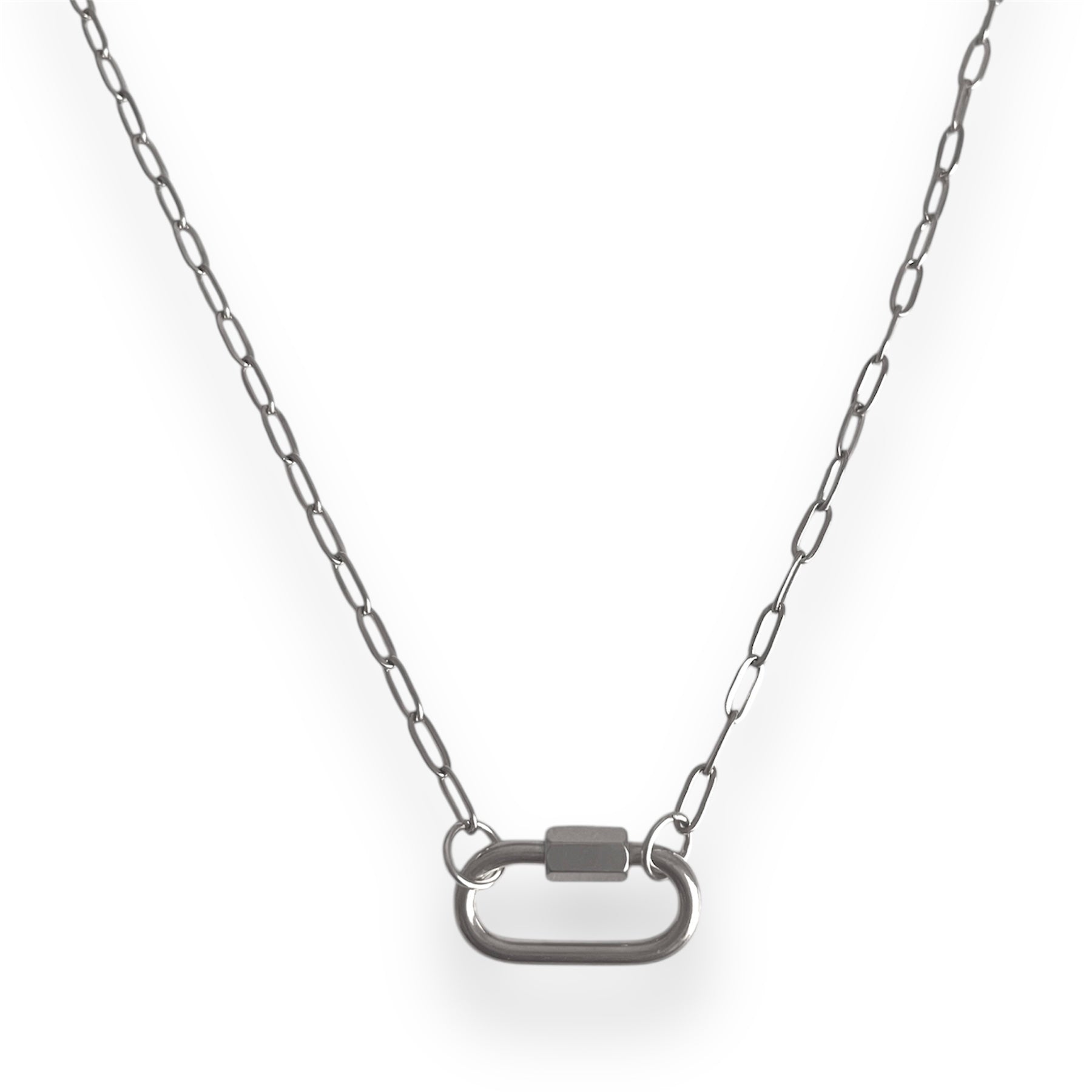Oval Dainty Link Charm Necklace Silver