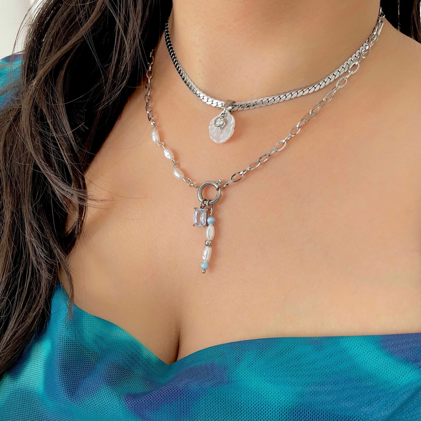 Paradise Pearl Charm Necklace Silver 