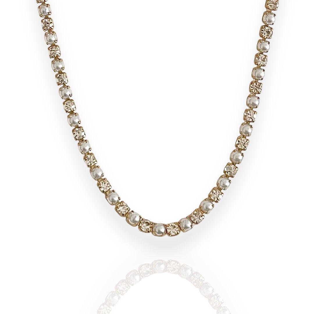 Pearl Tennis Necklace Gold