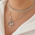 Pearl Hearts Charm Necklace Silver with Tennis Necklace