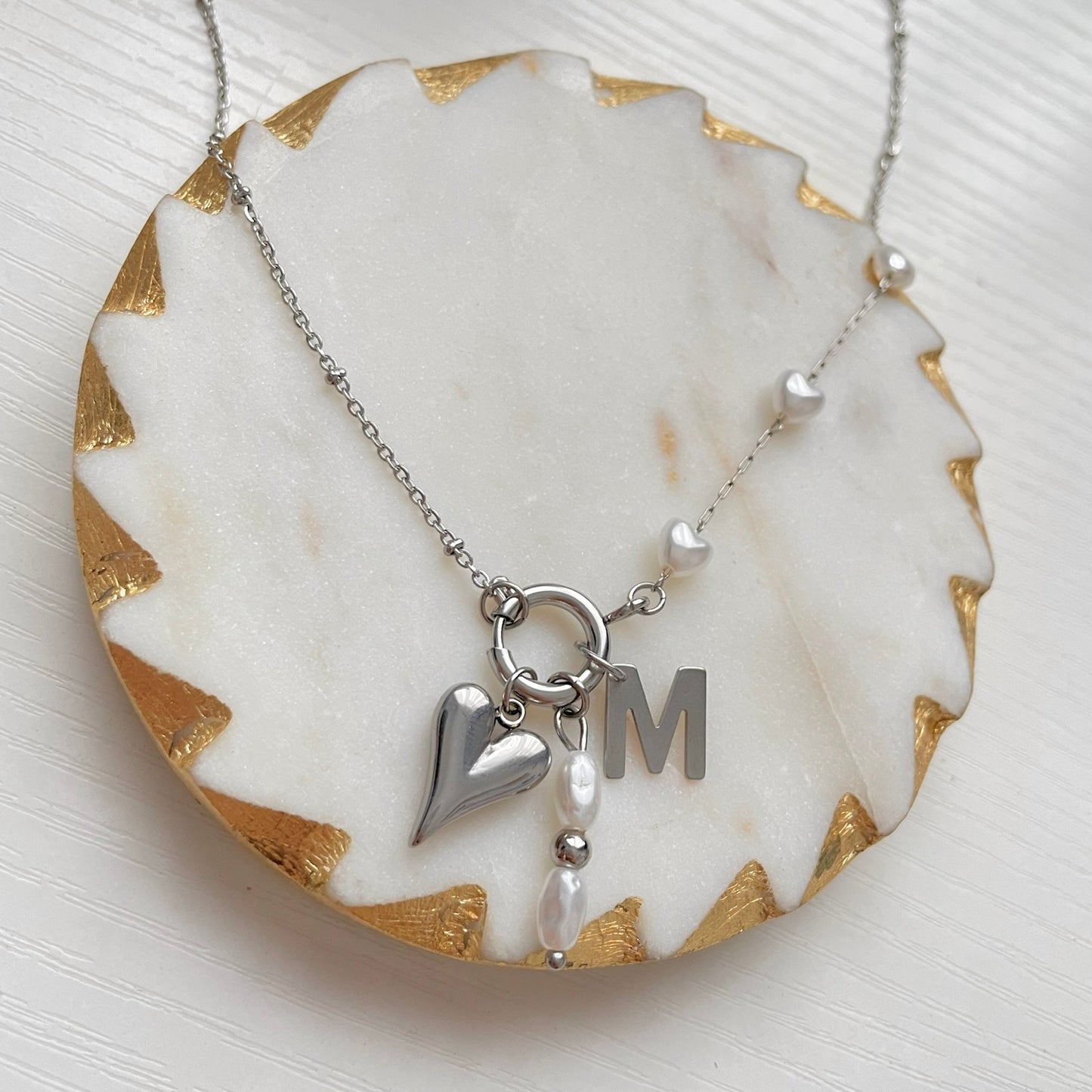 Pearl Silver Charm Necklace