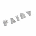 Silver letter charms spelling 'FAIRY' on a white background