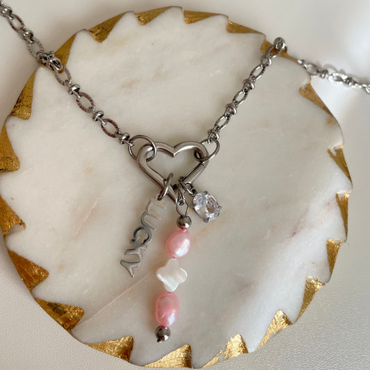 Pink Clover Pearl Charm