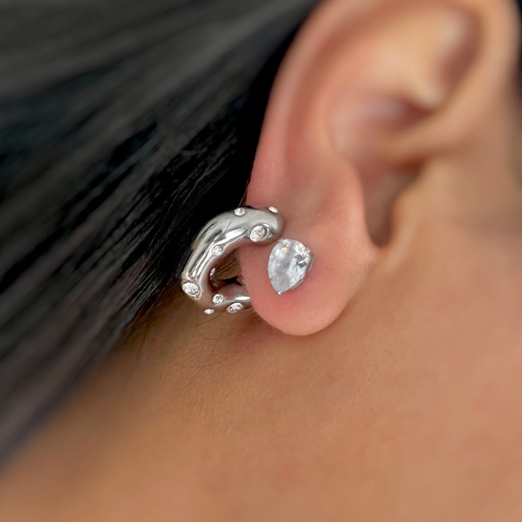 Princess Pear Earrings with Ice Crystal Hoops