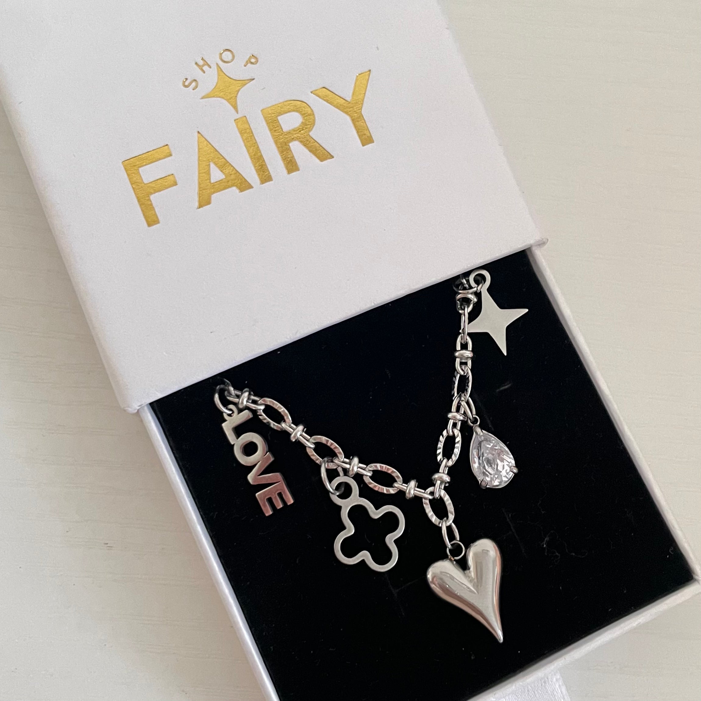 River Multi Charm Necklace Silver