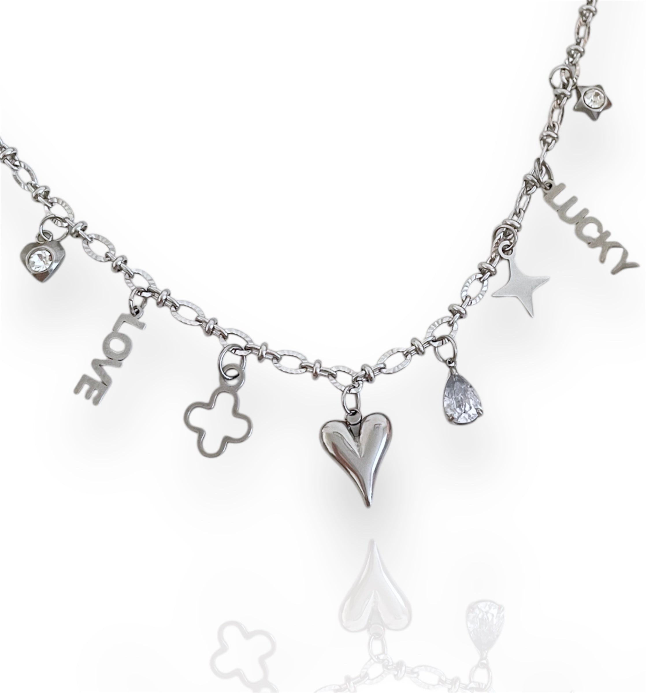 River Multi Charm Necklace Silver