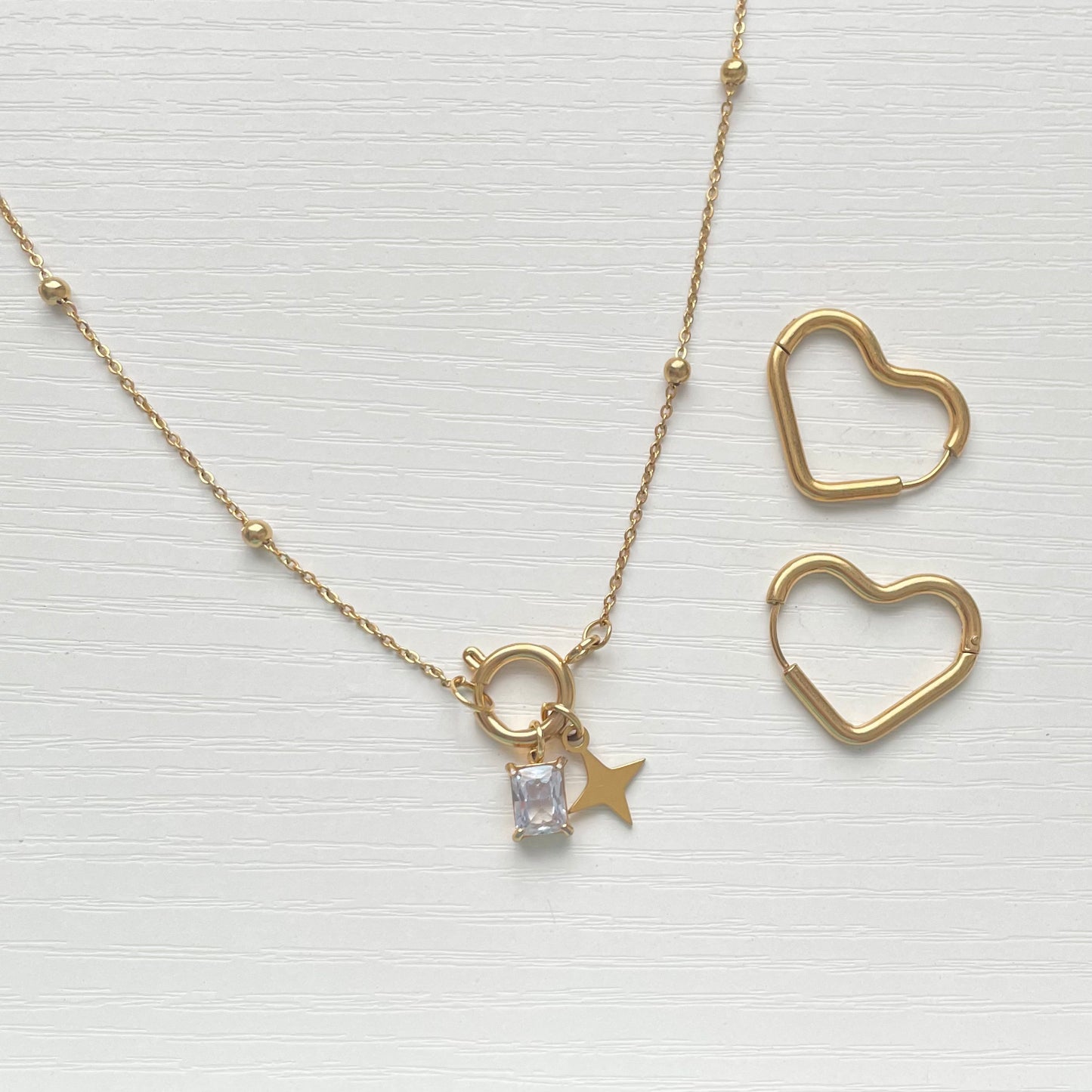 Satellite Charm Necklace Gold with Romance Hoops