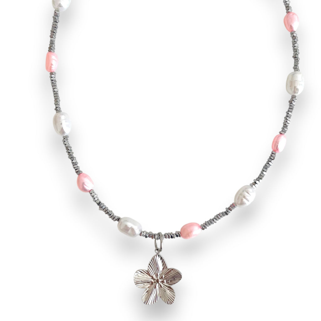 Shakira Pink and Silver Flower Necklace