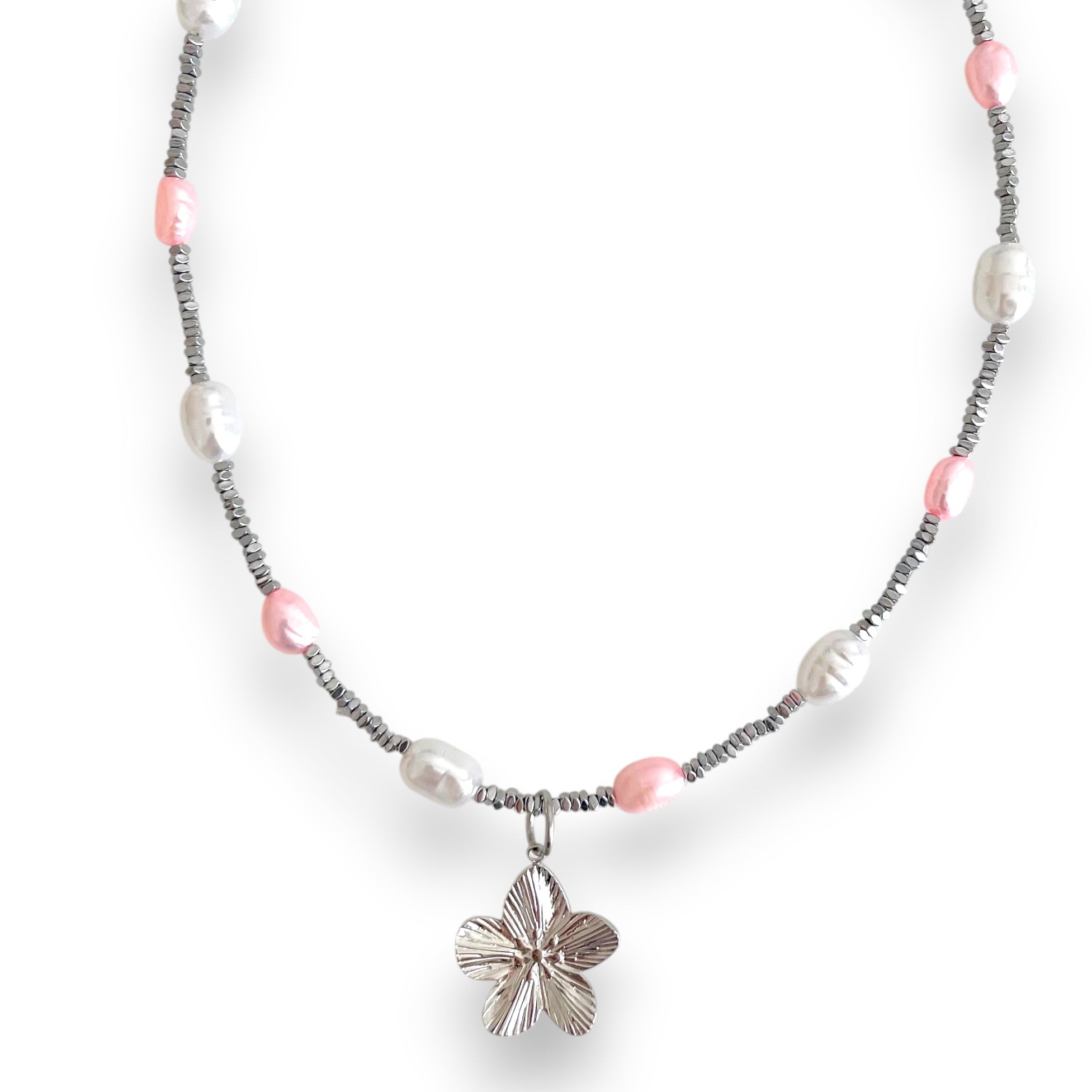 Shakira Pink and Silver Flower Necklace