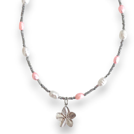 Shakira Pink and Silver Flower Necklace