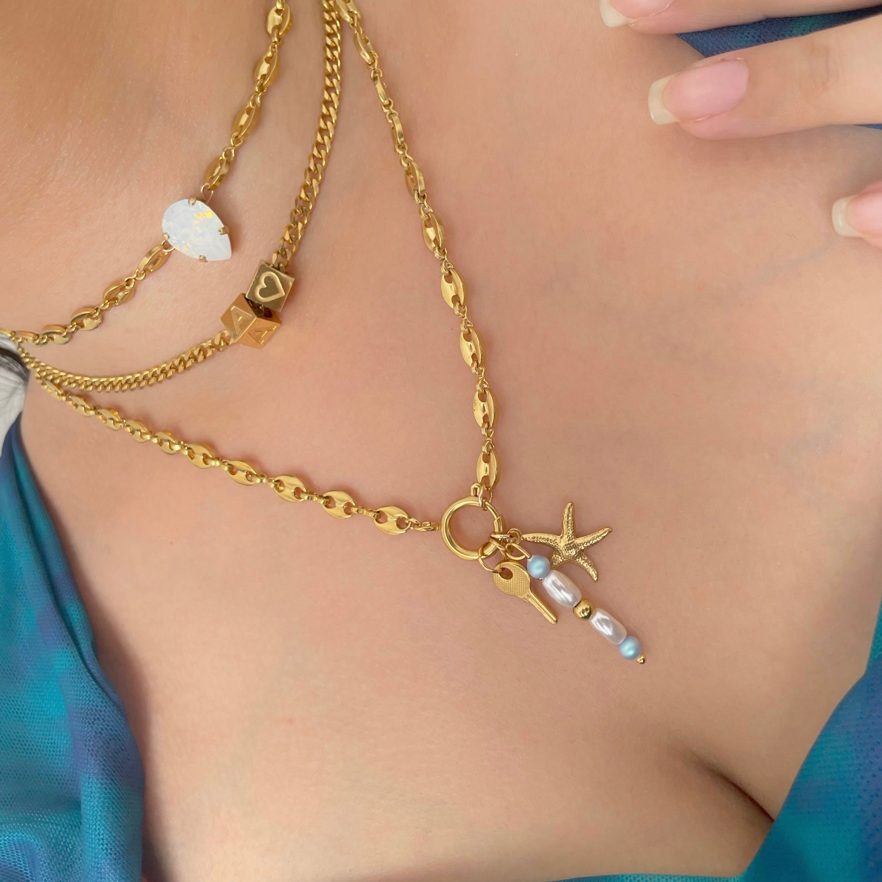 Siesta Key Charm with pearl charms and initial necklace