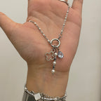 Silver Charm Necklace with clover charm, pear charm