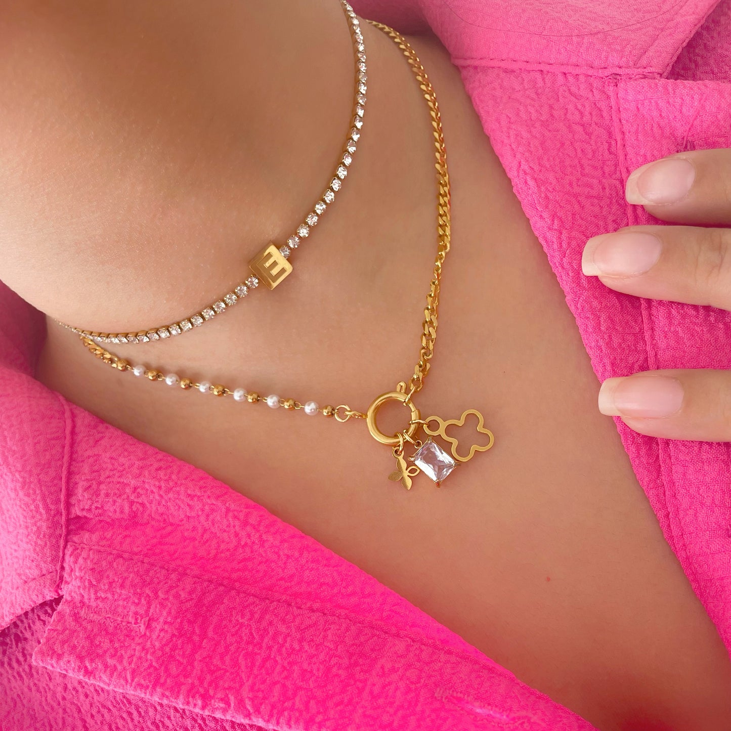 Starlight Pearl Charm Necklace Gold