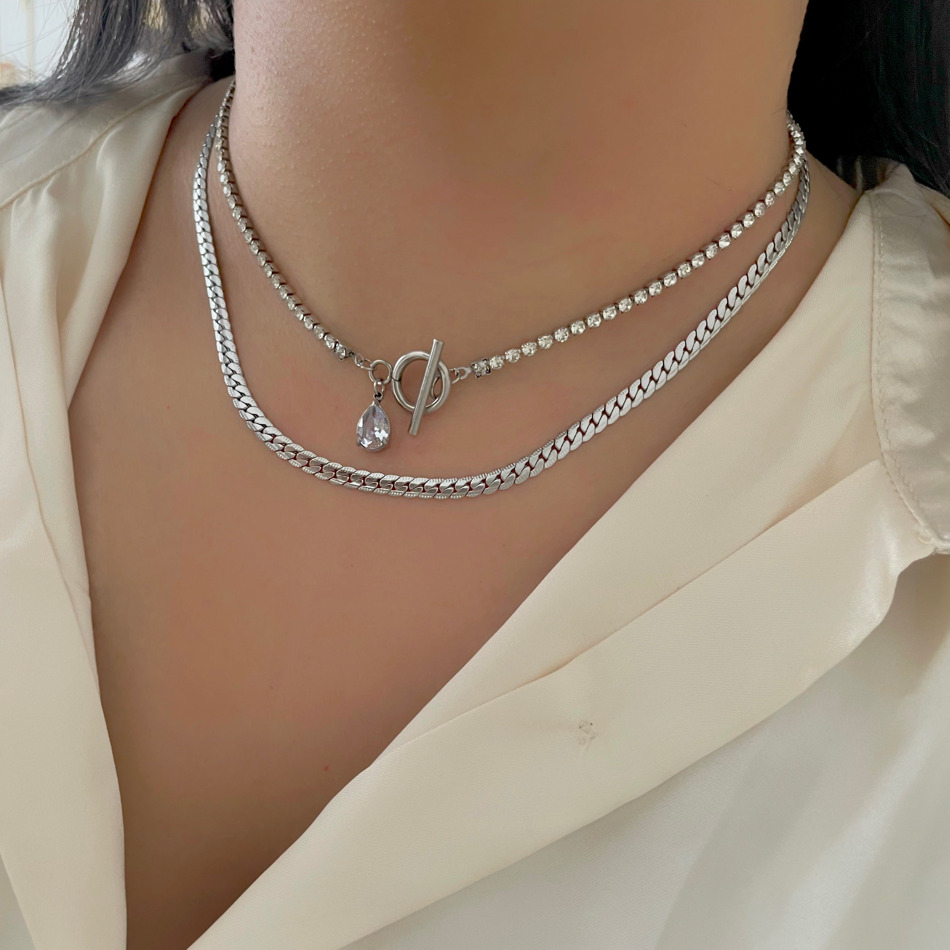 Tennis Necklace with silver necklace