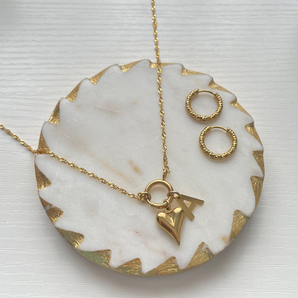 Twirl Gold Charm Necklace with Loved Charm Initial Charm