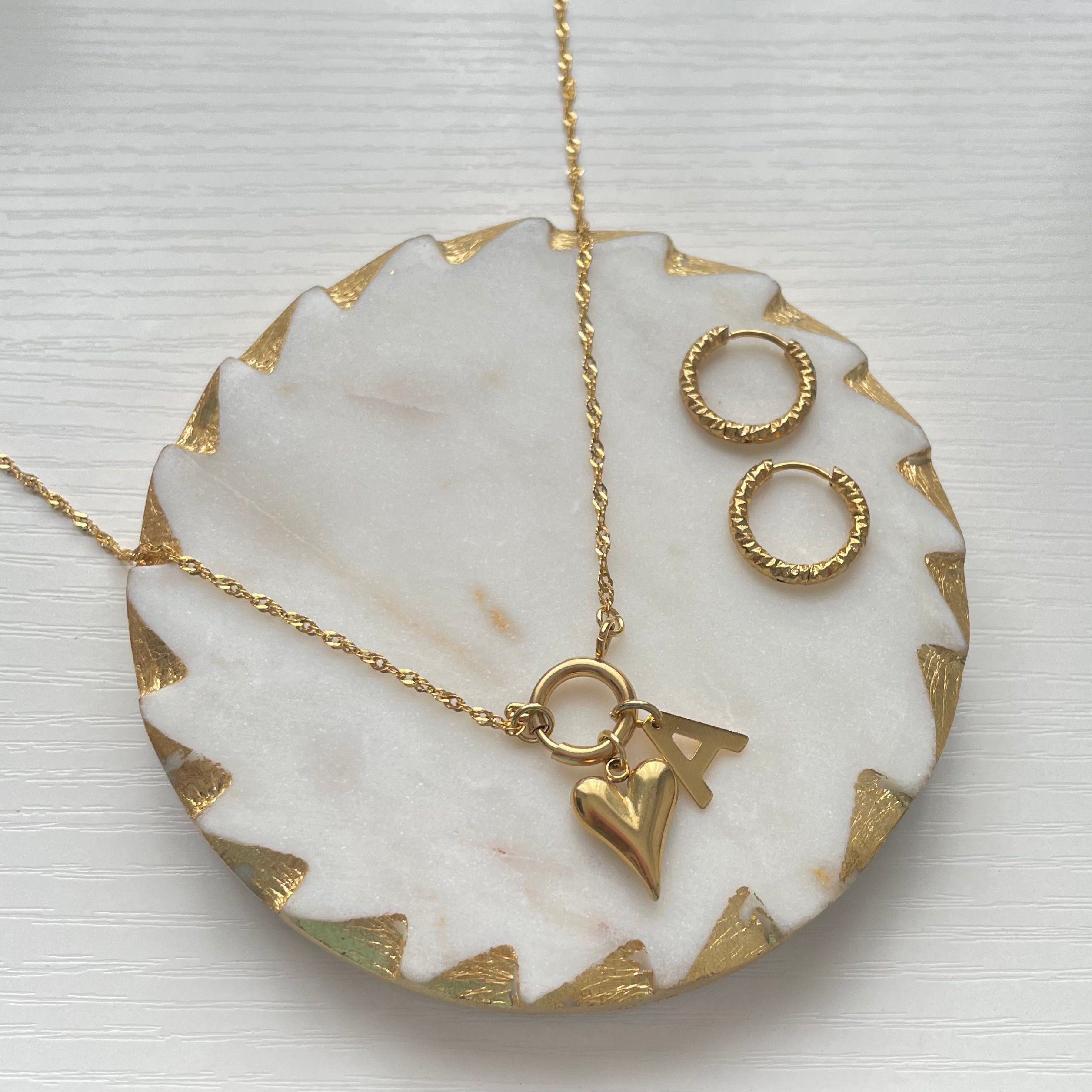 Twirl Gold Charm Necklace with Loved Charm Initial Charm
