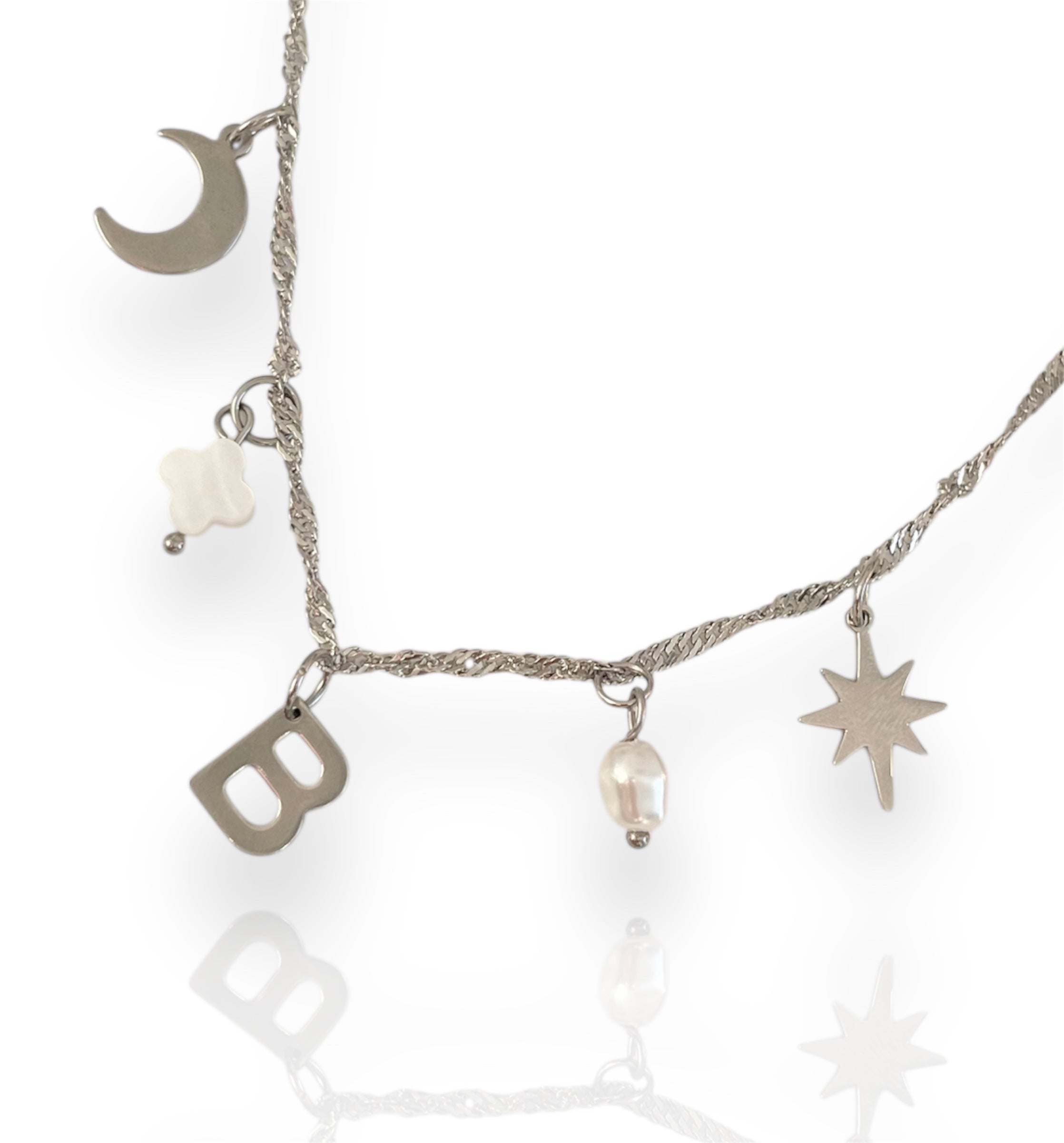 Twirl Multi Charm Necklace Silver