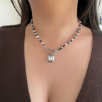 Pink Sugar Haze Bezel Necklace Silver