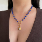 uk jewellery bead necklace with gold and blue beads