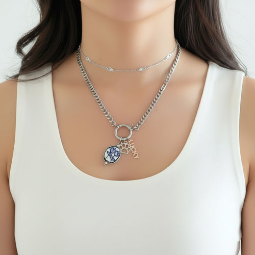 Grand Cuban Charm Necklace Silver