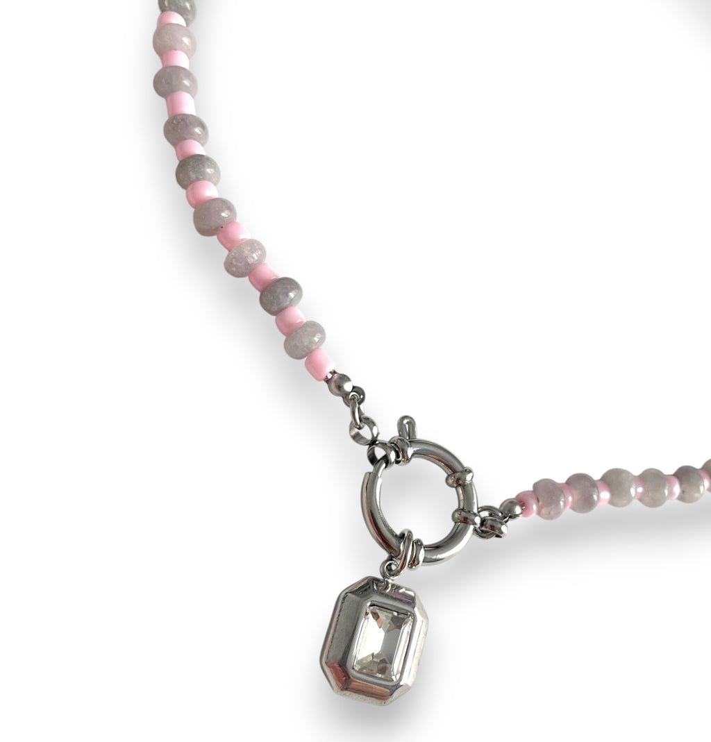 Blush Hour Bezel Necklace Silver
