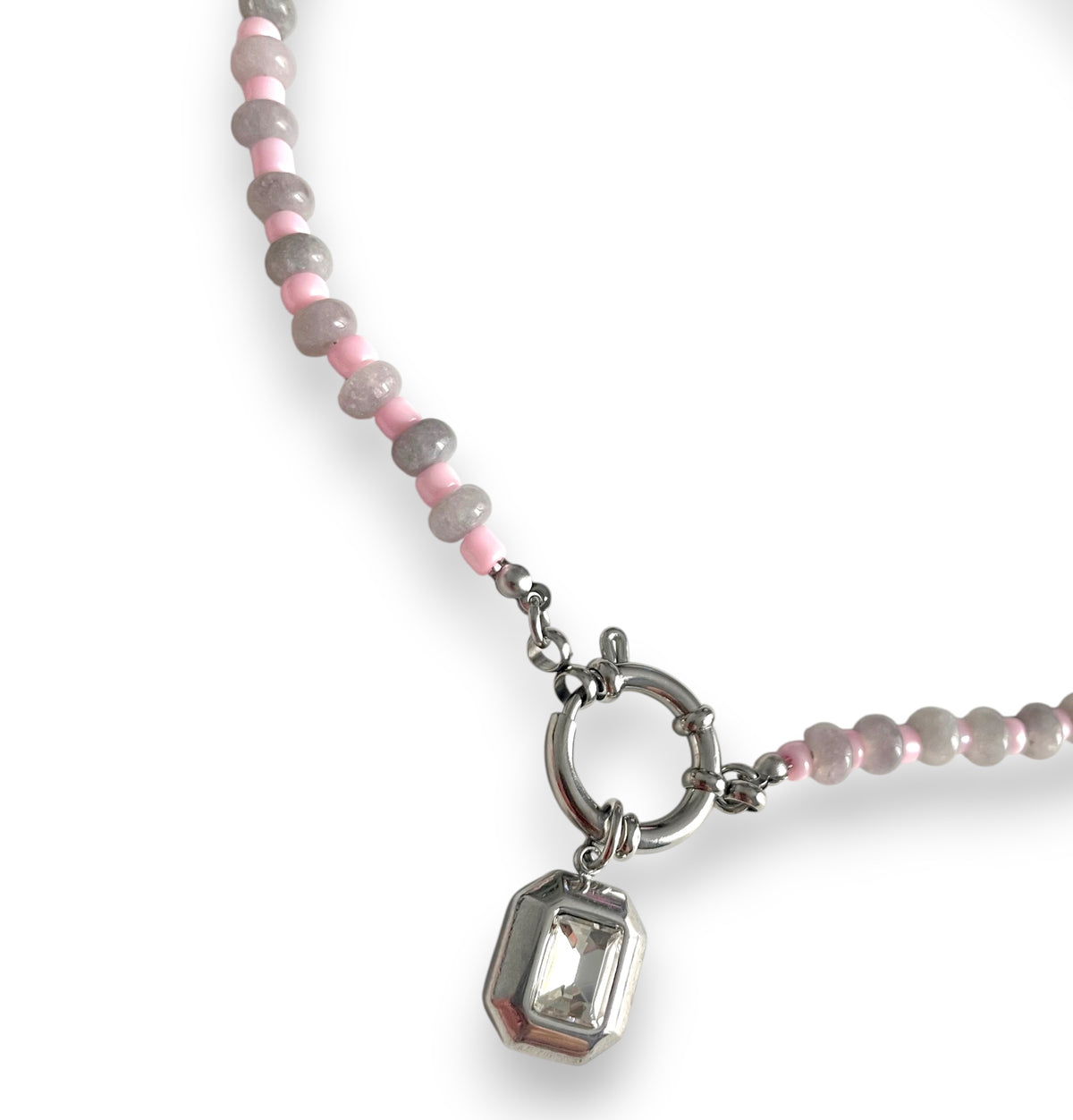 Blush Hour Bezel Necklace Silver