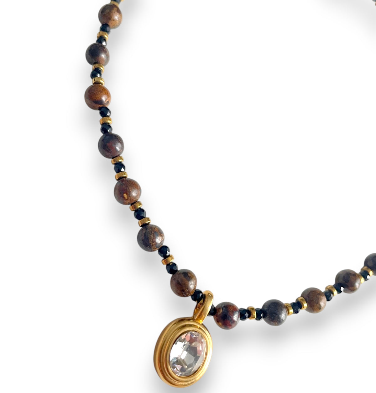 brown beaded bezel necklace ukjewellery