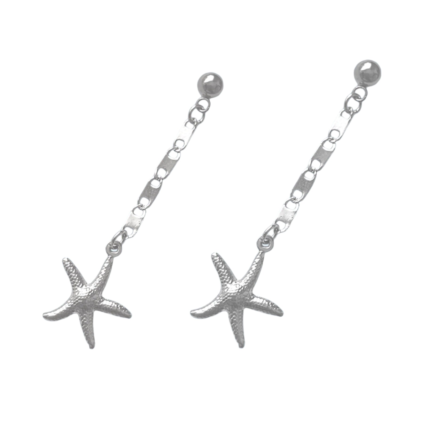 dainty dangly starfish earrings in silver