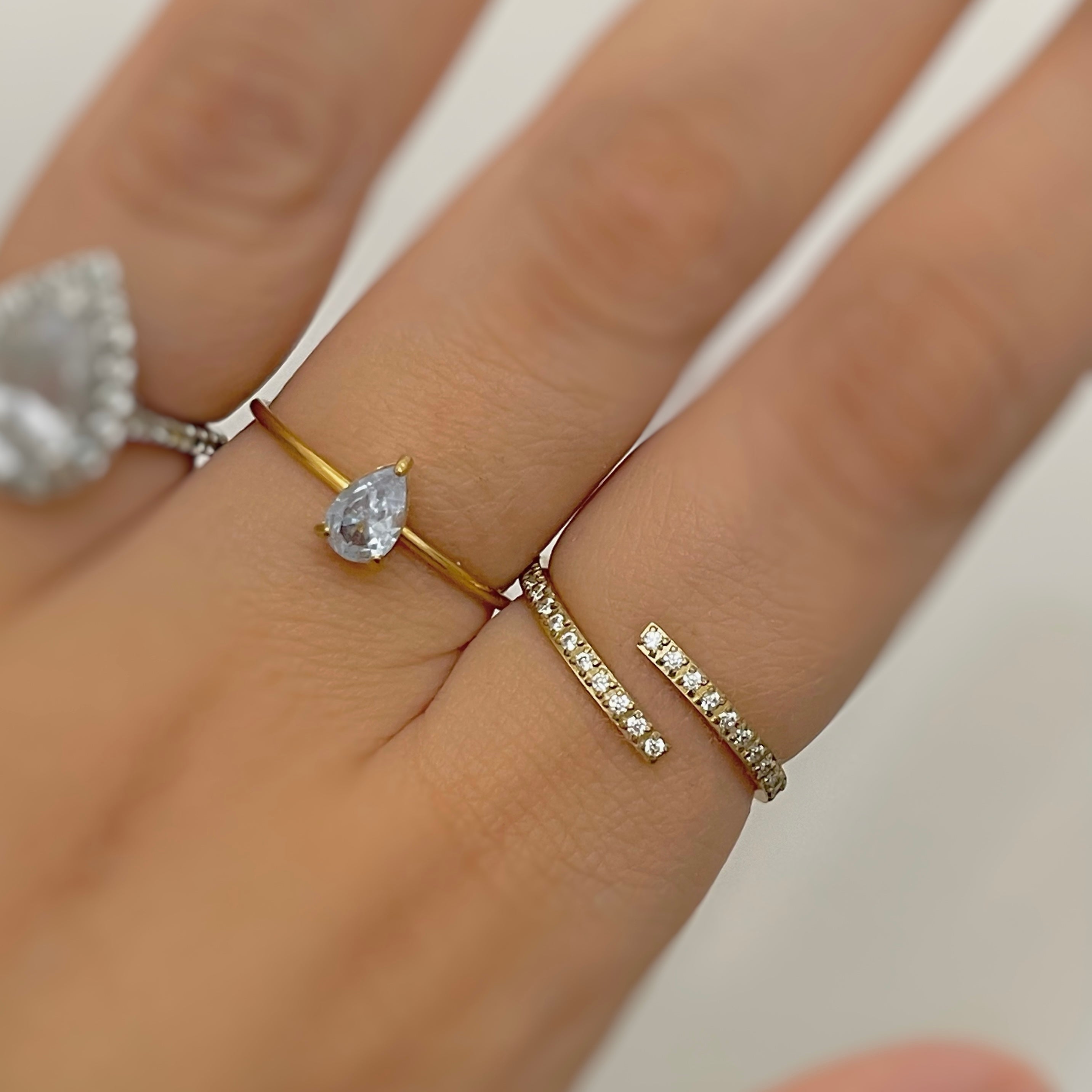 Gold Crystal Teardrop Ring and Gold Crystal Ring