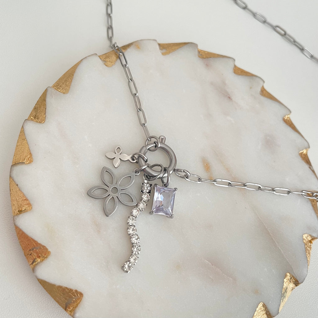 Dainty Link Charm Necklace Silver