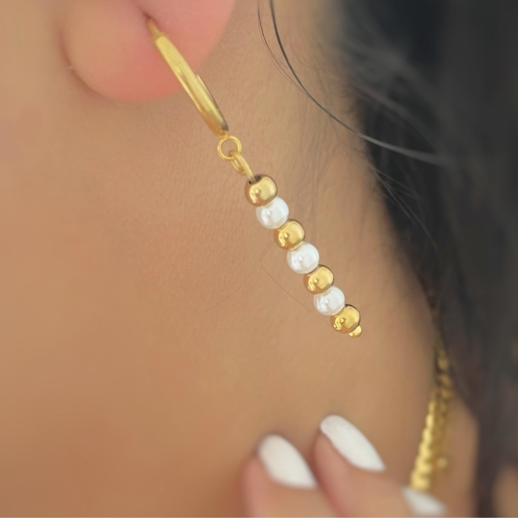 gold Falling For You Pearl Hoops