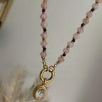 gold and pink bezel beaded necklace uk jewellery