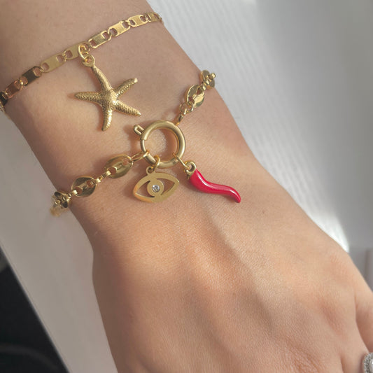 gold charm bracelets with chilli charm