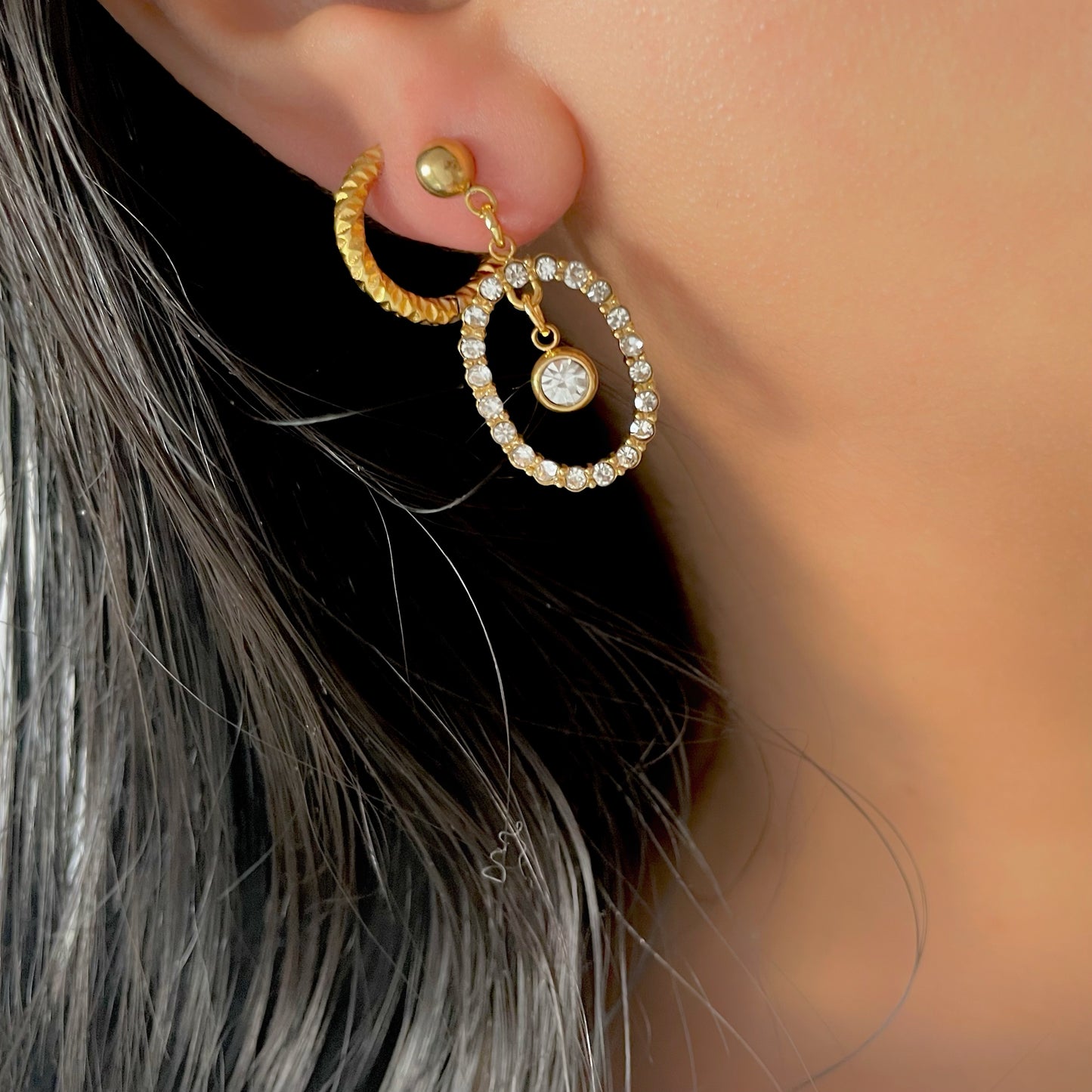 Gold Crystal Oval Earrings