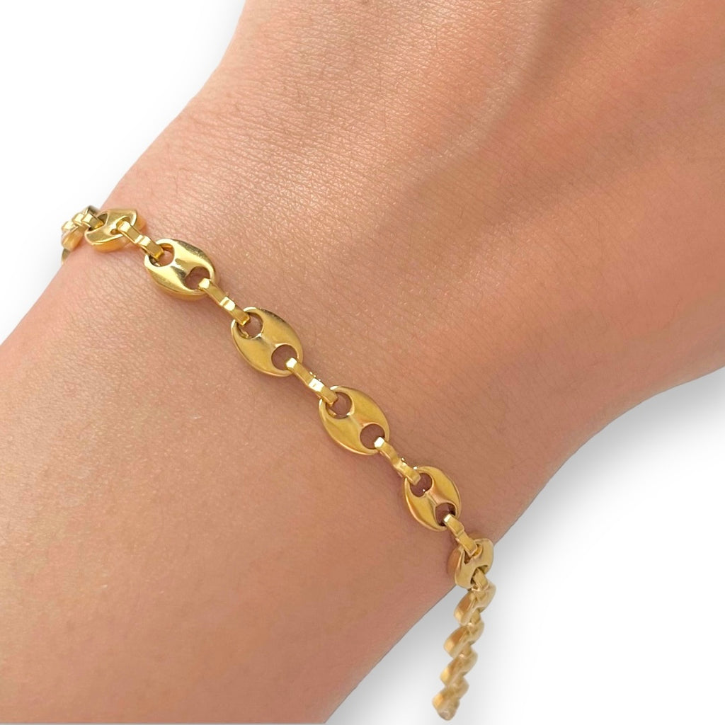 gold plated steel coffee bean bracelet
