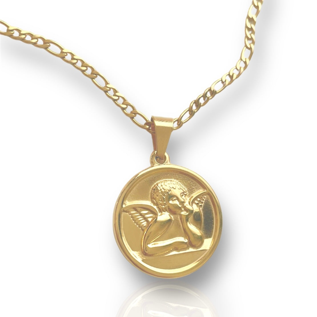 gold stainless steel cherub necklace