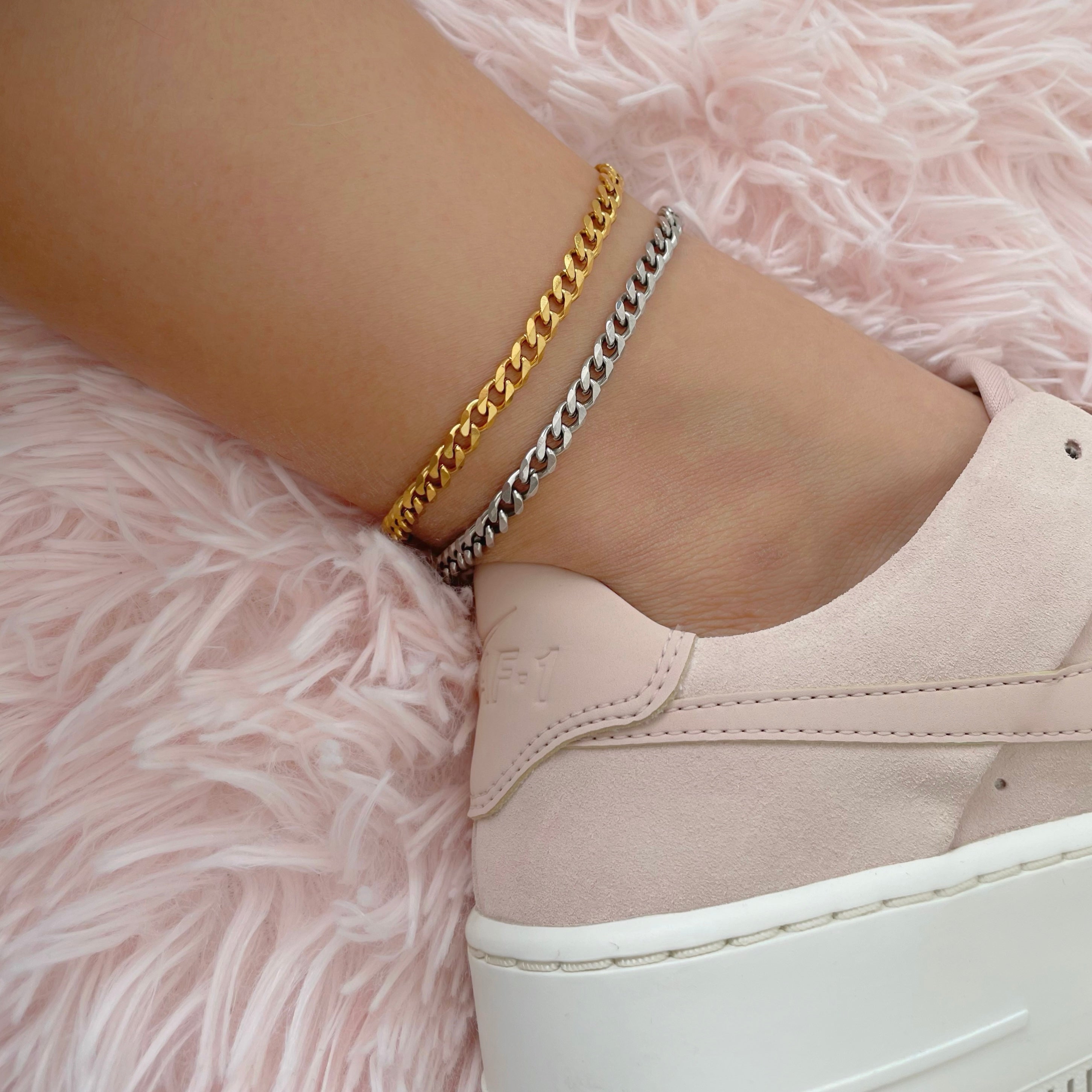 gold steel anklet and silver steel anklet