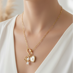 Oval Dainty Link Charm Necklace Gold