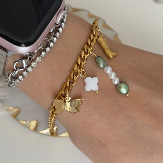 Olive Green Trio Pearl Charm