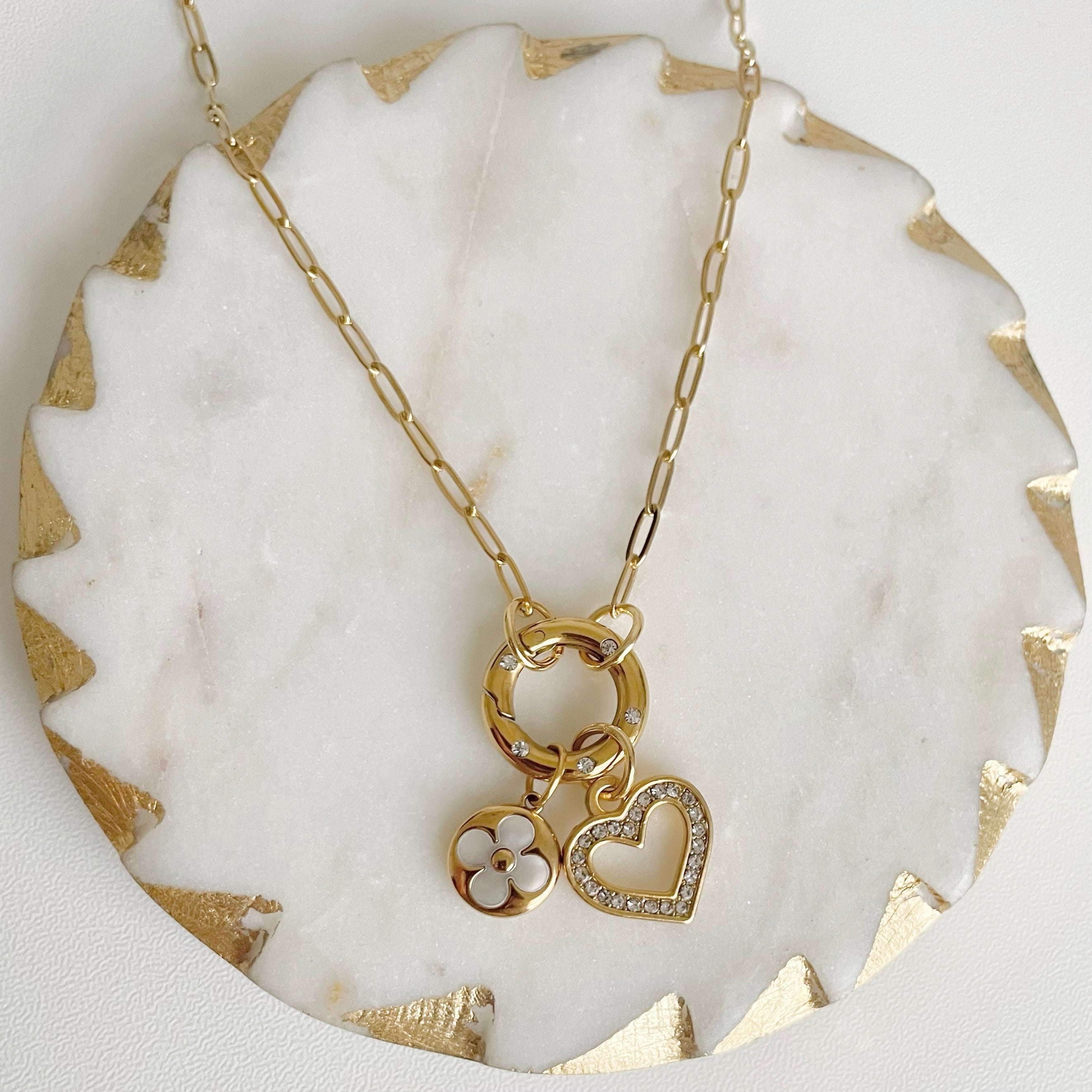 Luxe Crystal Link Charm Necklace Gold