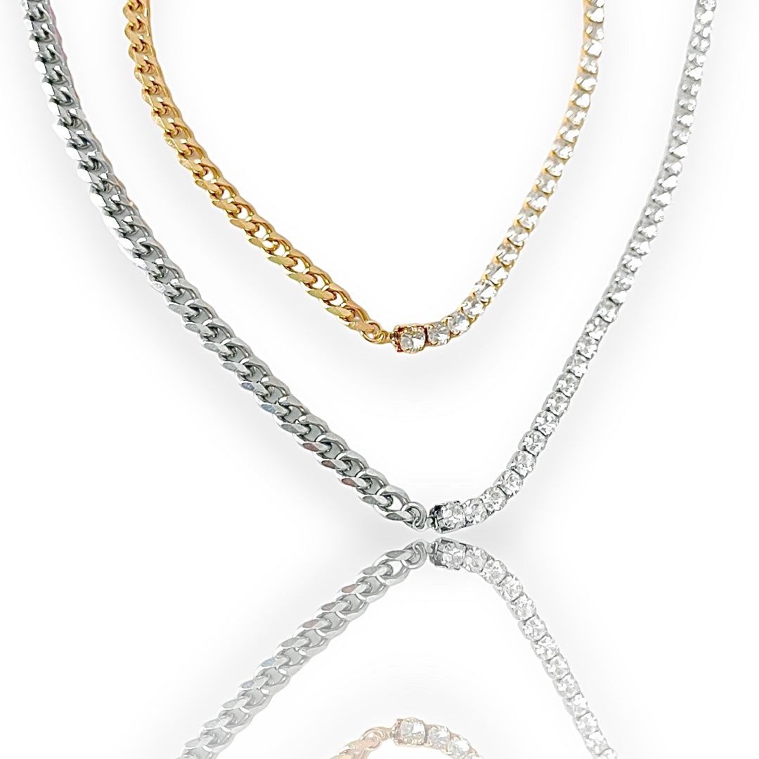 half crystal tennis necklace
