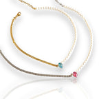 half pearl and half chain crystal necklace