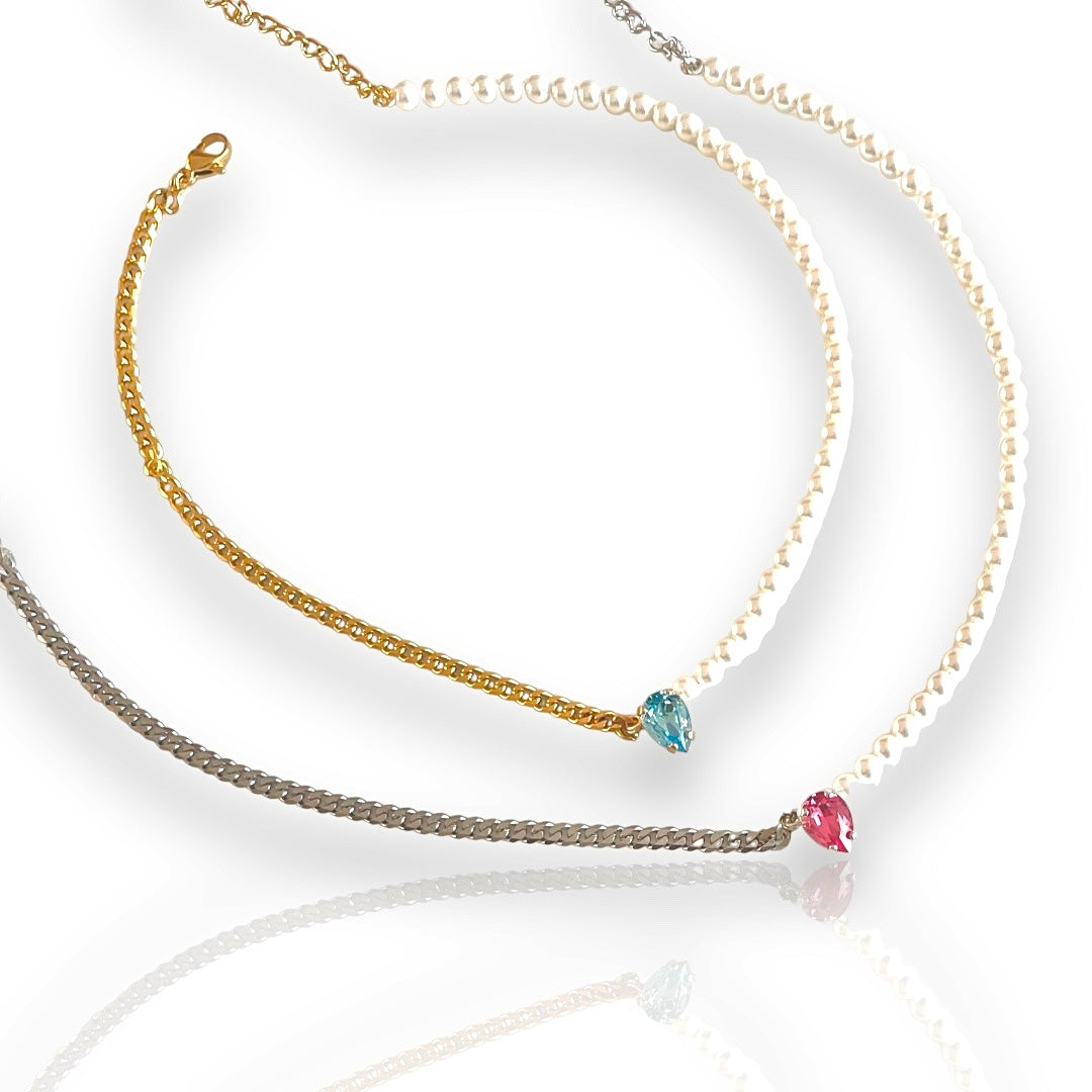 half pearl and half chain crystal necklace