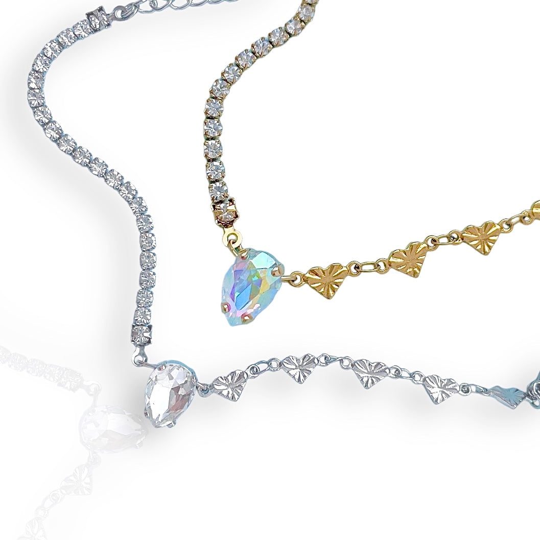 half tennis chain and half heart bracelets