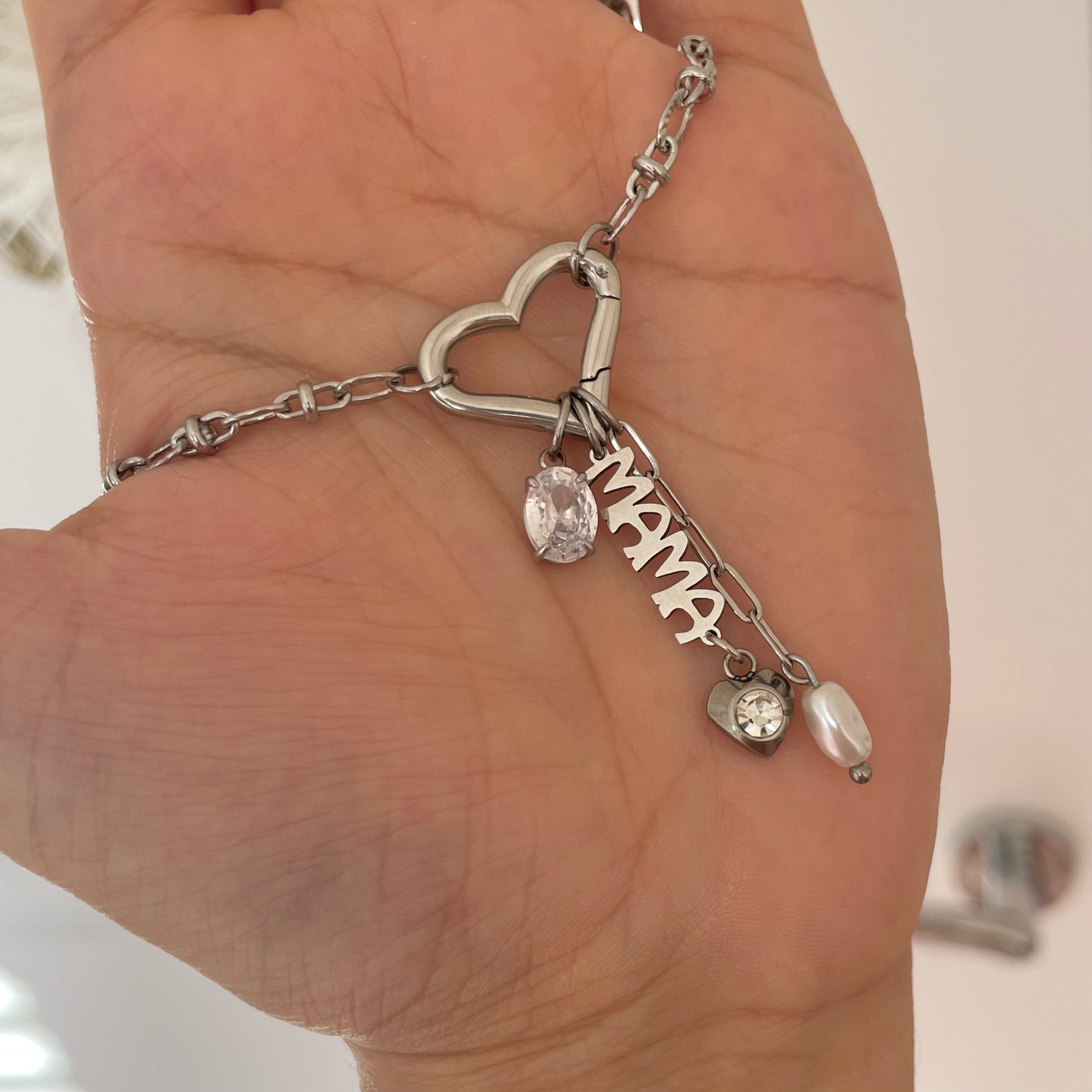 Pearl Link Drop Charm silver charm necklace