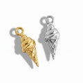 Gold and silver ice cream cone charms on a white background