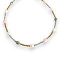 Necklace with multicolored beads on a white background
