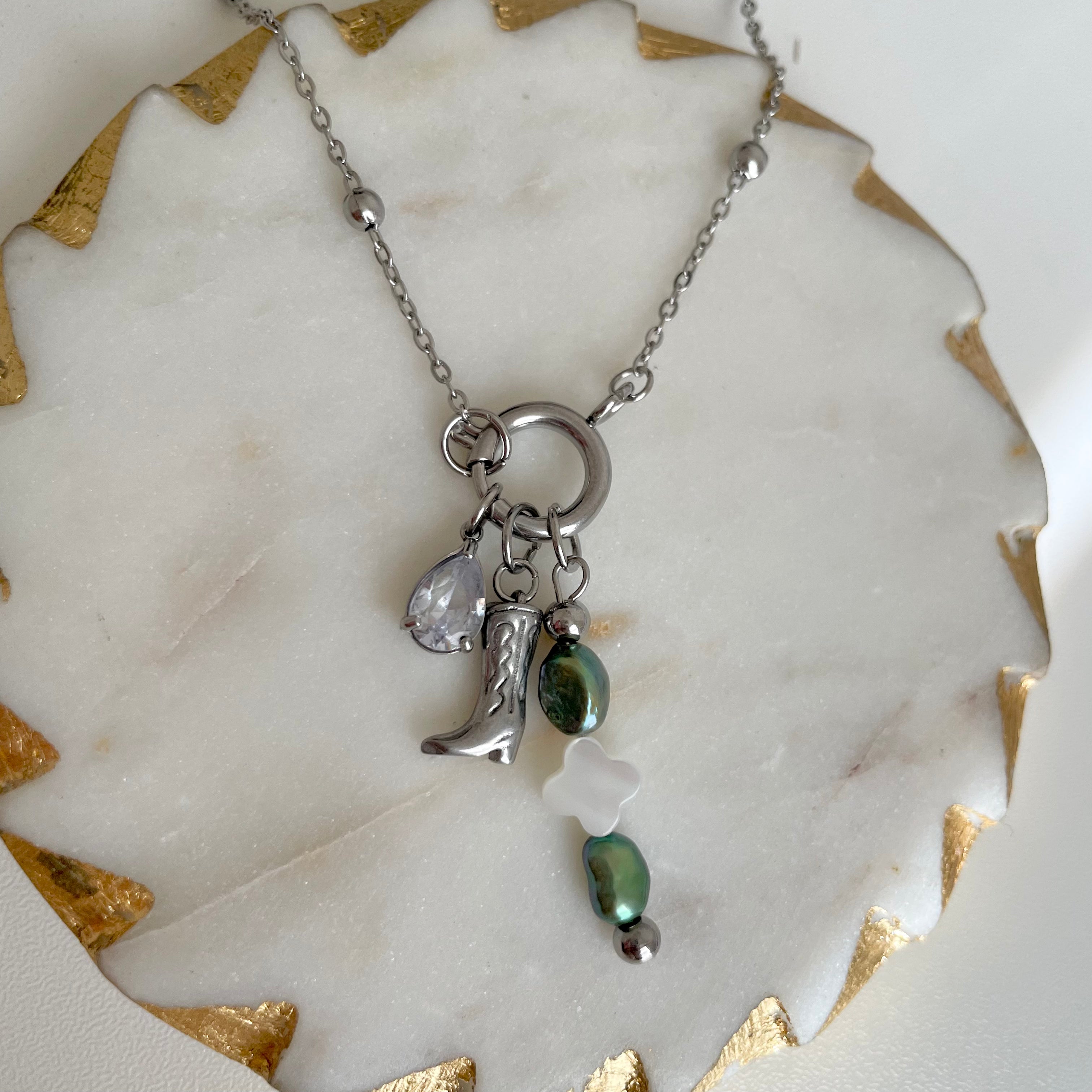 Olive Green Clover Pearl Charm