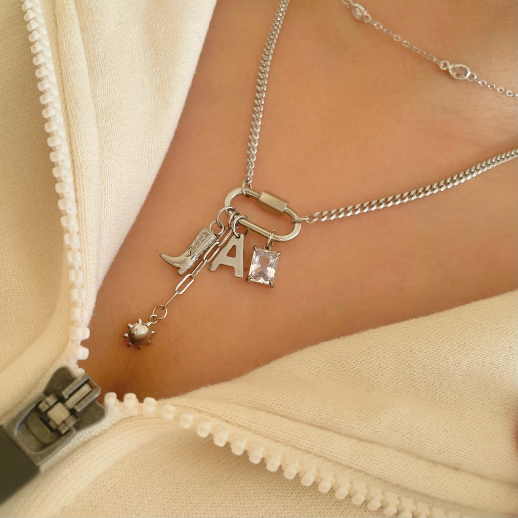 Oval Silver Charm Necklace with clasp